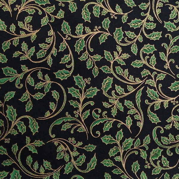 TELA NEGRA CON HOJAS Y RAMAS DORADAS 0044