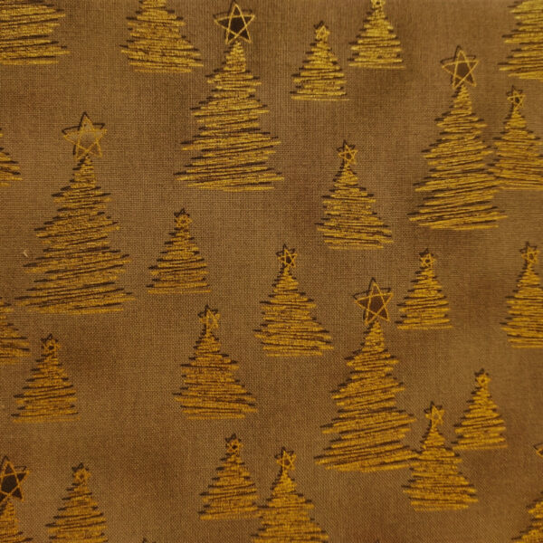 TELA MARRÓN CON PINOS DORADOS 0182