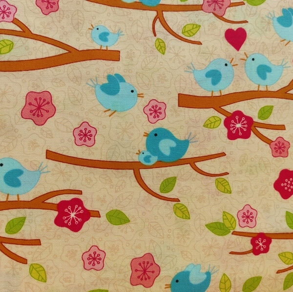 TELA CON PAJAROS Y FLORES 0217