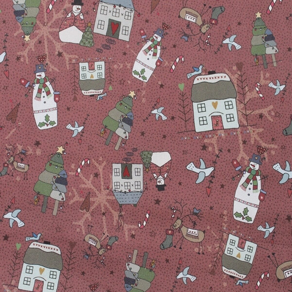 TELA MUÑECOS DE NIEVE BURDEOS 0295