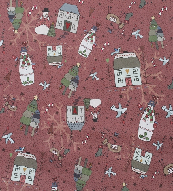 TELA MUÑECOS DE NIEVE BURDEOS 0295