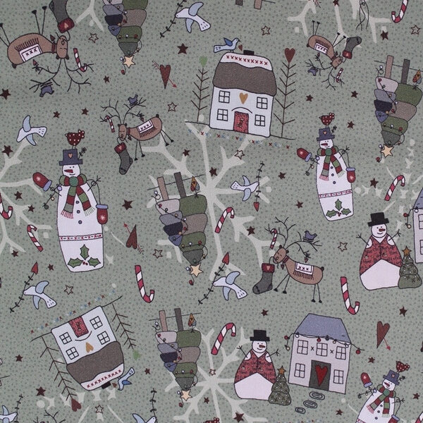 TELA MUÑECOS DE NIEVE VERDE 0294