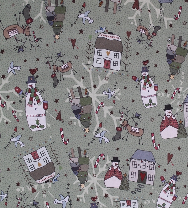 TELA MUÑECOS DE NIEVE VERDE 0294