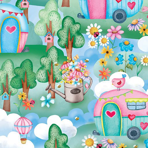 tela infantil casita en el jardin