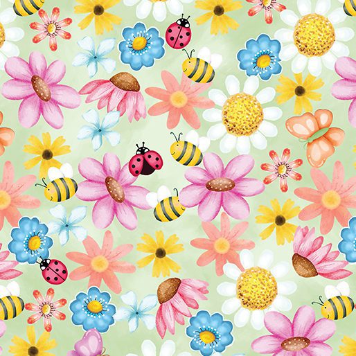 tela infantil flores y abejas