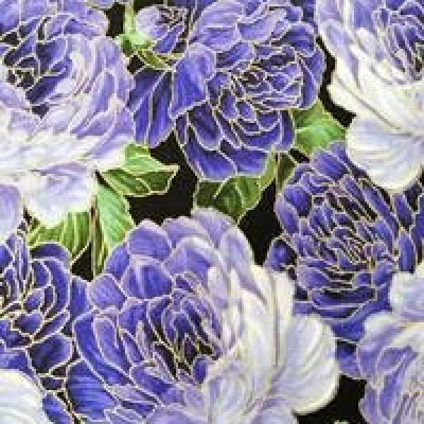 TELA DE FLORES LILAS Y DORADAS