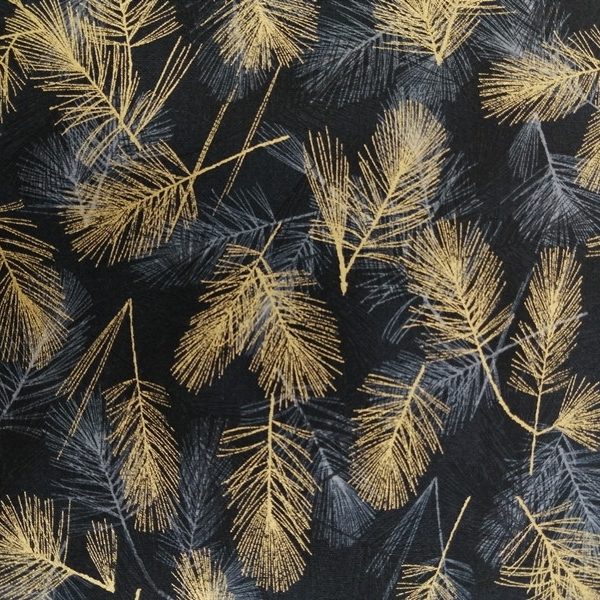 TELA NEGRA CON HOJAS DORADAS Y PLATEADAS 0003
