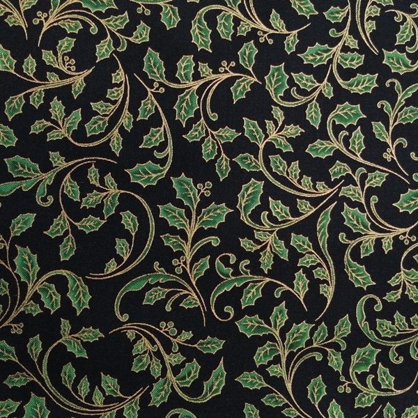TELA NEGRA CON HOJAS Y RAMAS DORADAS 0044