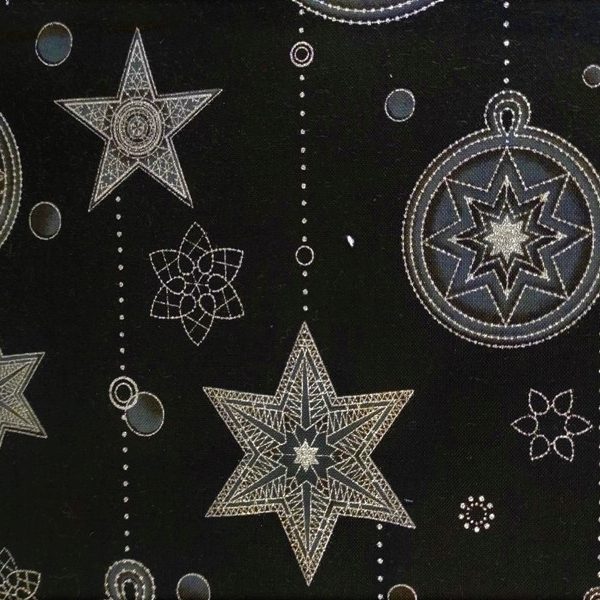 TELA NEGRA MOTIVOS NAVIDEÑOS PLATEADOS 0157