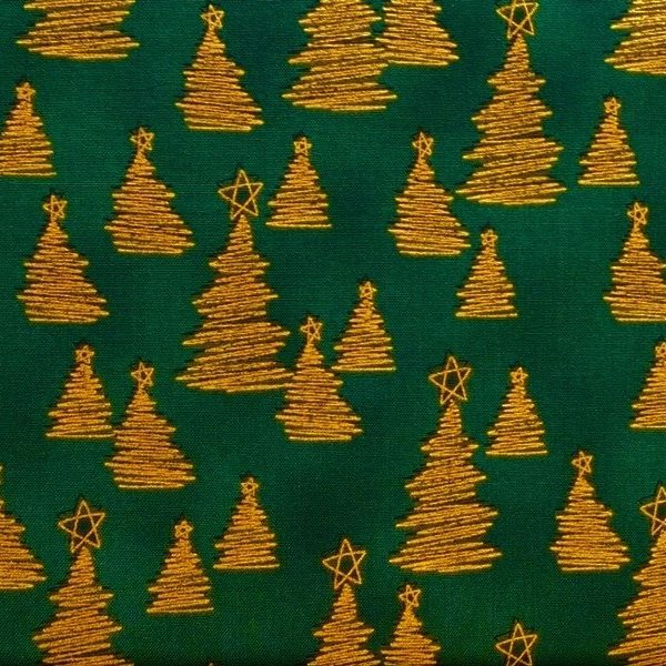 TELA VERDE CON PINOS DORADOS 0181