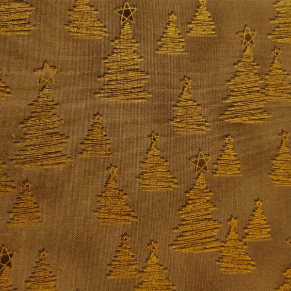 TELA MARRÓN CON PINOS DORADOS 0182