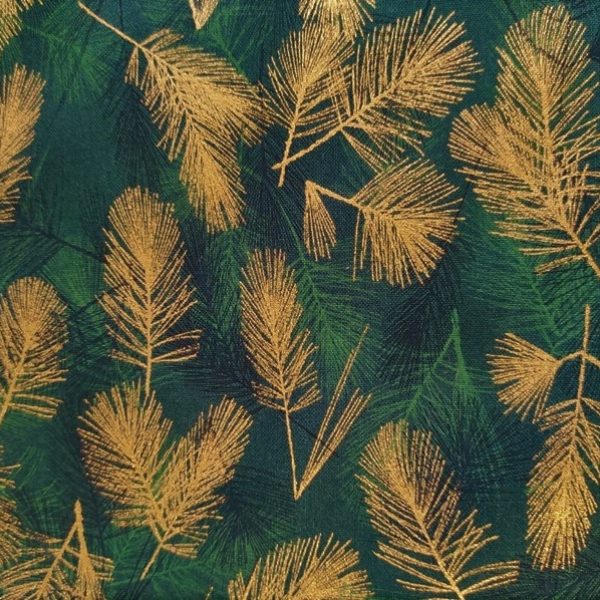 TELA VERDE CON HOJAS DORADAS 0209