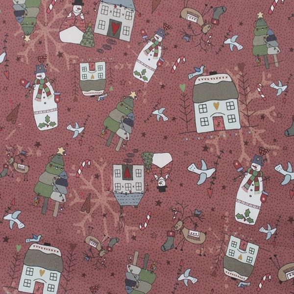 TELA MUÑECOS DE NIEVE BURDEOS 0295