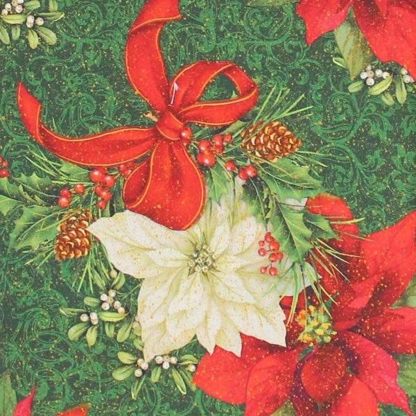 TELA FLORES DE PASCUA VERDE 0291