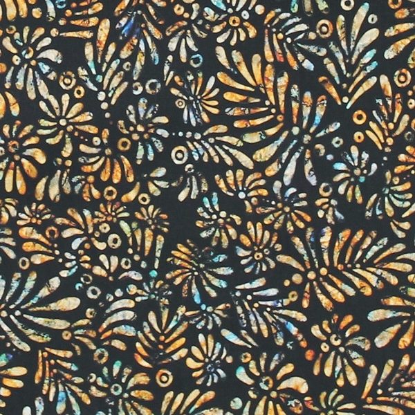 TELA ESTAMPADO HOJAS FONDO NEGRO 0417